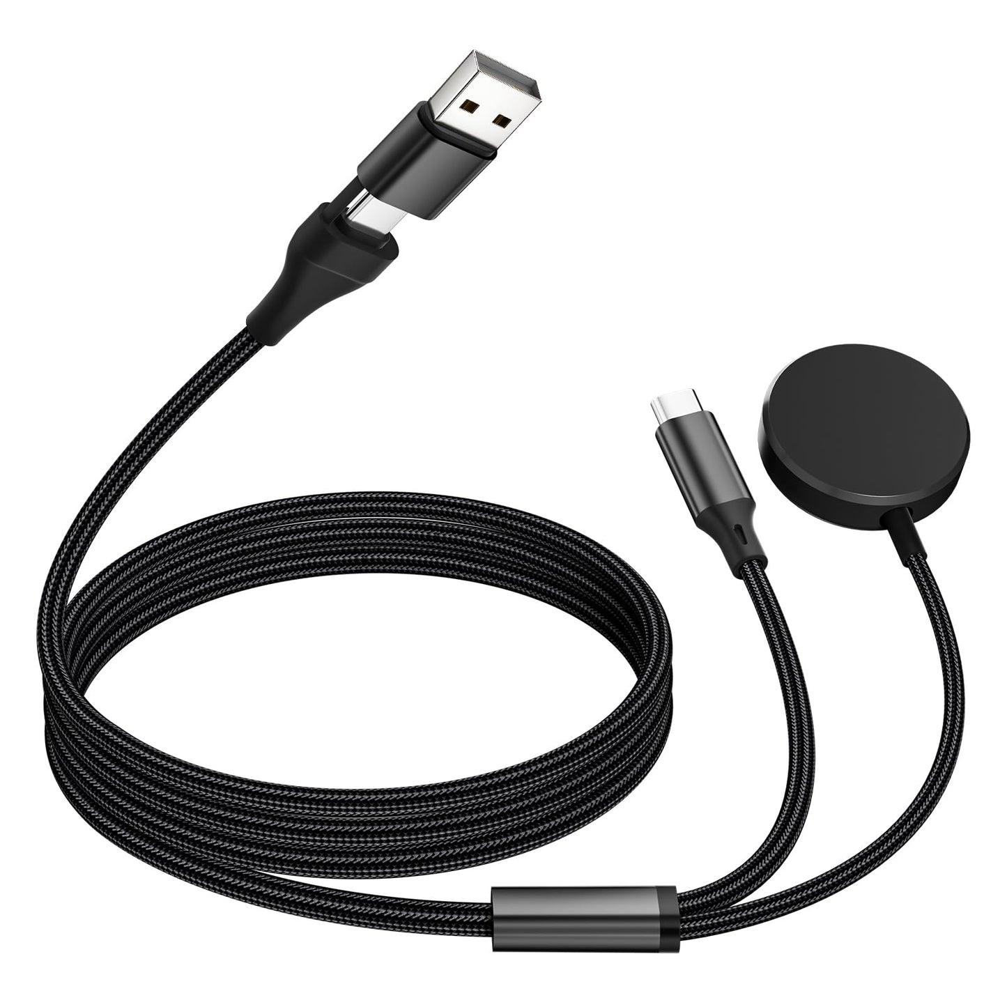 cugunu USB A/C to Galaxy Watch/USB C Multiple Portable Travel Charger Cable, 2-in-2 Car Magnetic Wireless Charging Cord Compatible with Samsung Watch