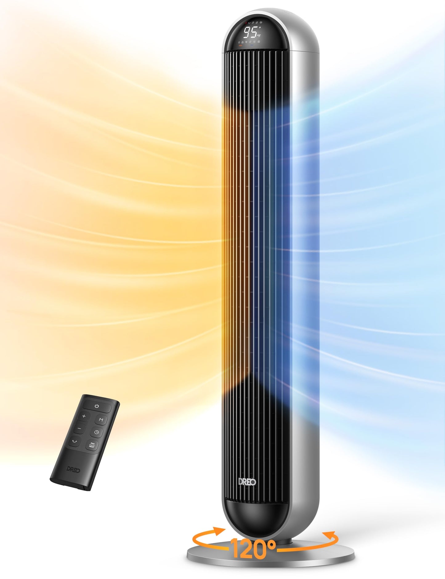 DREO Tower Fan and Heater Combo, 29.2ft/s Standing Fans for Bedroom, 17 Levels, 6 Modes, 120° Oscillation, 42 Inch, 12H Timer, 25dB Quiet,