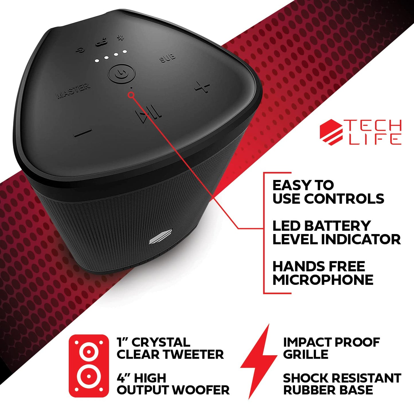 Tech-Life Boss- Premium Portable Bluetooth Speaker - Waterproof Outdoor Party Speaker w/Amazing Sound, Heavy Bass, No Distortion, 12hr Batt- Pair 100