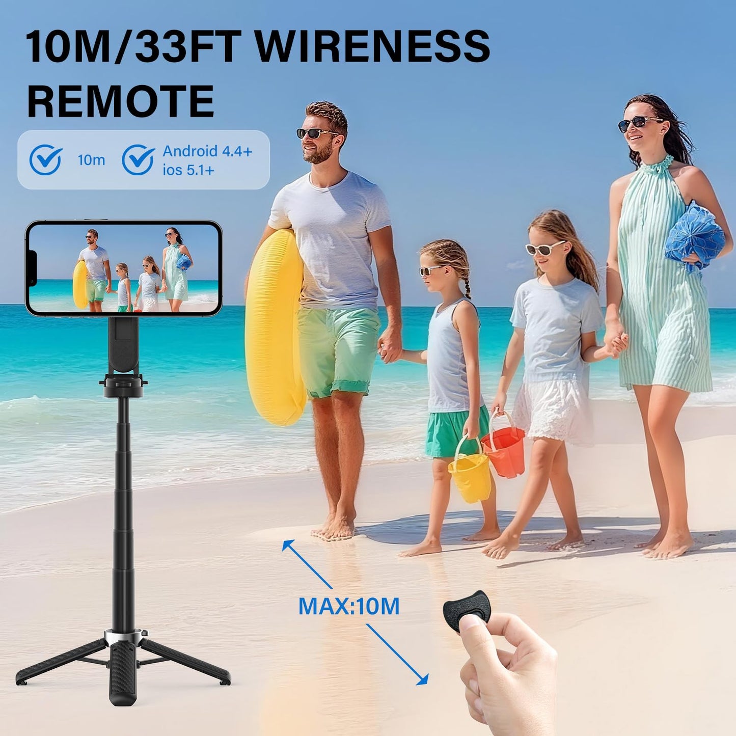 NKDFRI Opticnock 4-in-1 Magnetic Selfie Stick for iPhone/Android - 360° Rotatable, Extendable with Wireless Remote | Pocket Size | Includes Phone Ring