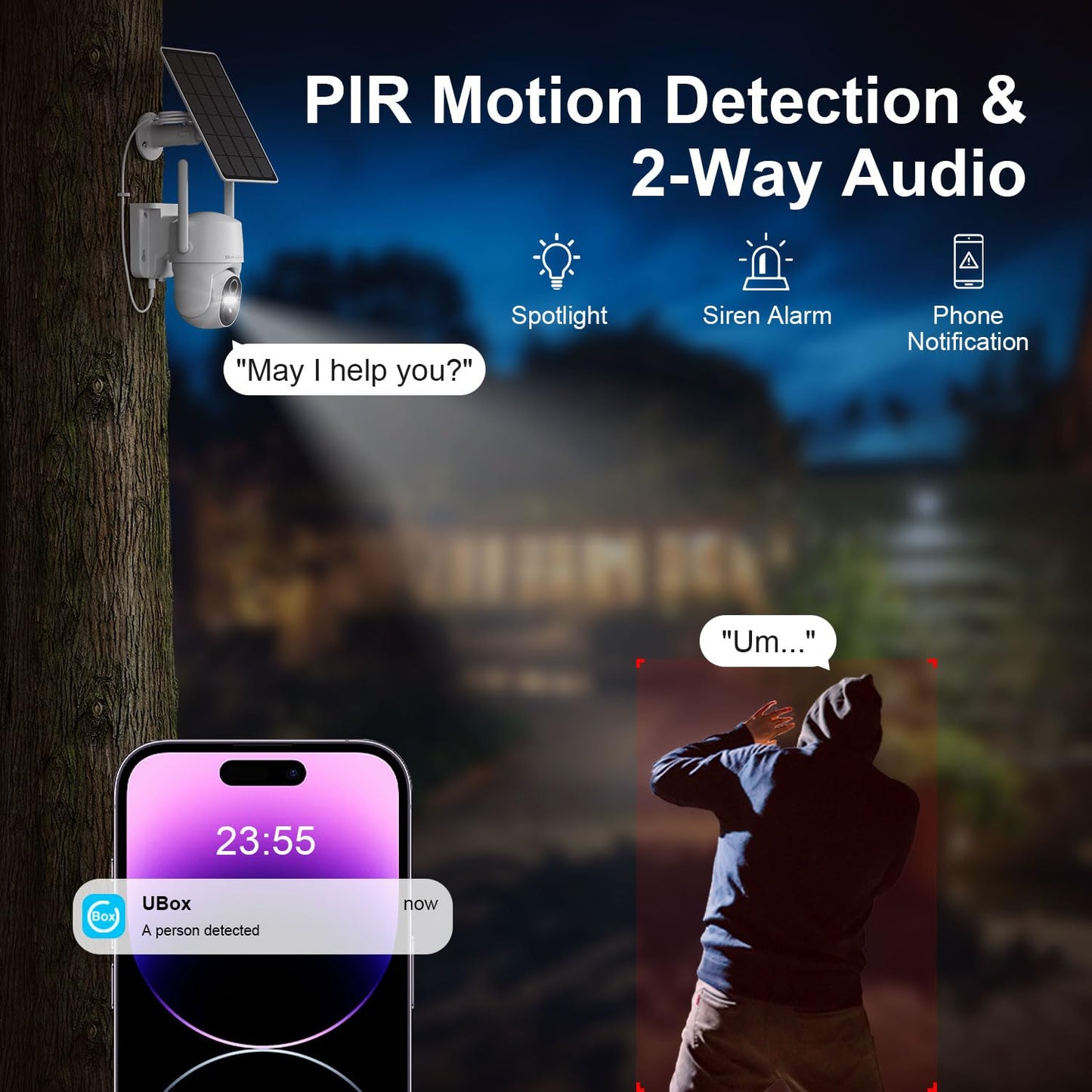 4G LTE Cellular Security Cameras Wireless Outdoor, No WiFi Security Camera, Solar Outdoor Camera Wireless with SIM Card, 360° PTZ, 2K Color Night