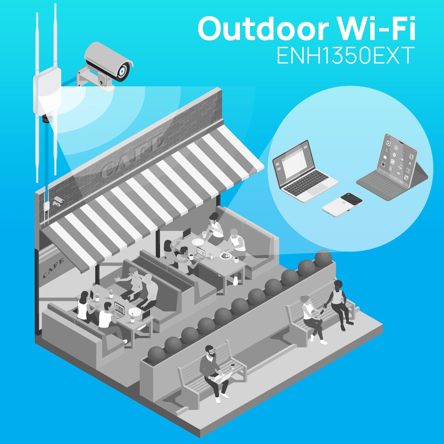 EnGenius ENH1350EXT Wi-Fi 5 AC1300 Outdoor Access Point - IP67 Weatherproof, Dual-Band Long Range Extender, MU-MIMO, PoE Injector & Mounting Kit