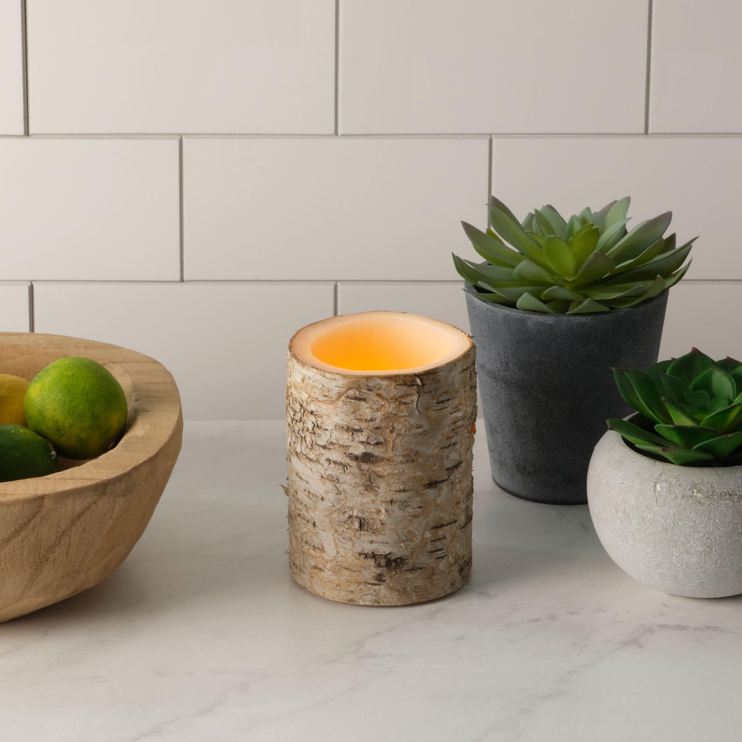 Mikasa Birch Look Wax LED Flameless Pillar Candle, Centerpiece, Wedding Decor, Holiday Decorating