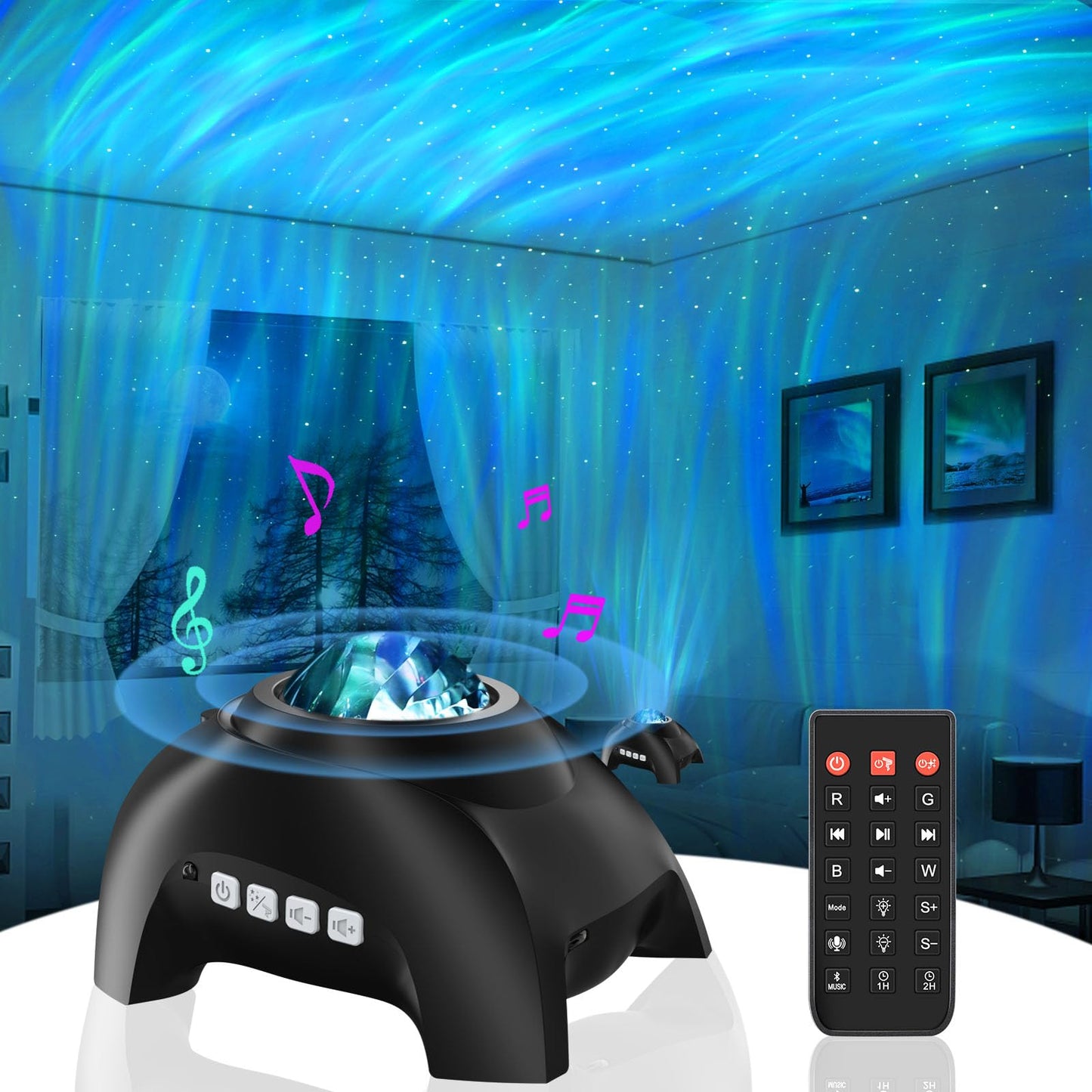 Vinwark Northern Lights Aurora Projector for Bedroom with Music Bluetooth Speaker and White Noise, Galaxy Projector, Starry Night Light Projectors