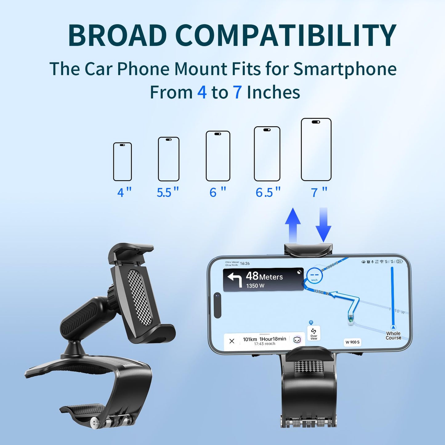 NADRQQE Multifunctional Car Dashboard Mobile Phone Holder, 360 Degree Rotation Universal Dash Clip Cellphone Mount for 4-7 inch Smartphones (Black)