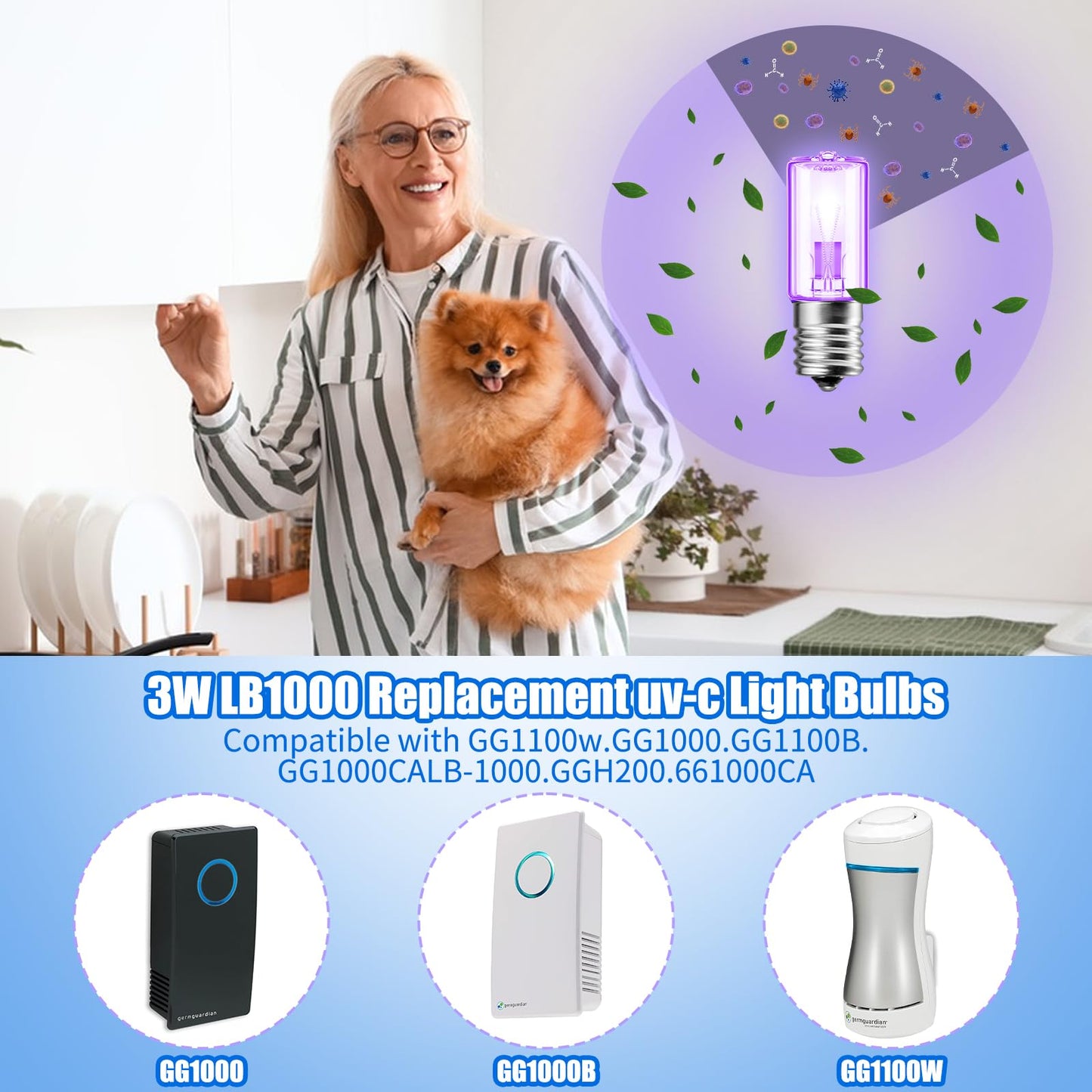 Tesiplz 6 Pack 3W UVC Light Replacement Bulbs for GG1100W,GG1000,GG1100B,GG1000CA,LB-1000,GGH200,661000CA Air Purifier UVC Lamp