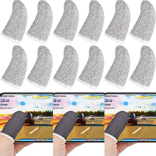 10 Pieces Mobile Game Touch Screen Thumb Fiber Finger Gloves, Anti-Sweat Breathable Full Touch Screen Sensitive Shoot Aim Joysticks (Light Gray)