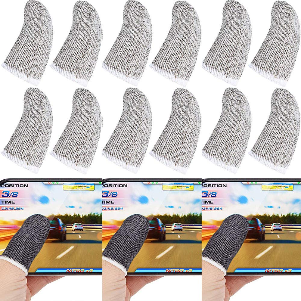 10 Pieces Mobile Game Touch Screen Thumb Fiber Finger Gloves, Anti-Sweat Breathable Full Touch Screen Sensitive Shoot Aim Joysticks (Light Gray)