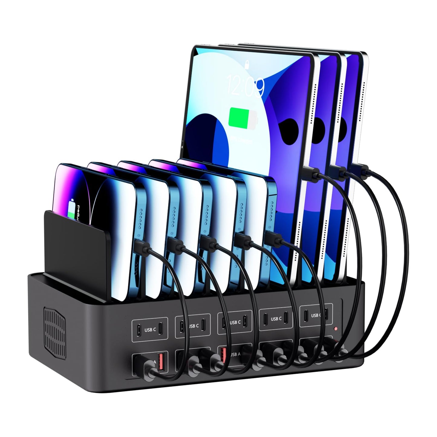 150W/35A Charging Station for Multiple Devices, 20 Port USB C Fast Charging Station with Adjustable Dividers - Organizer Charging Dock for Smartphone