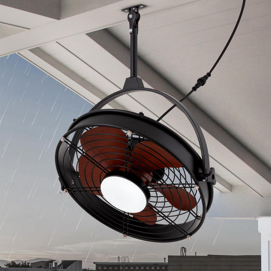 SPACORA 25 Inch Outdoor Ceiling Fan with Lights and Remote, Waterproof Gazebo Hanging Fan with 3CCT Dimmable, Black Plug in Caged Ceiling Fan