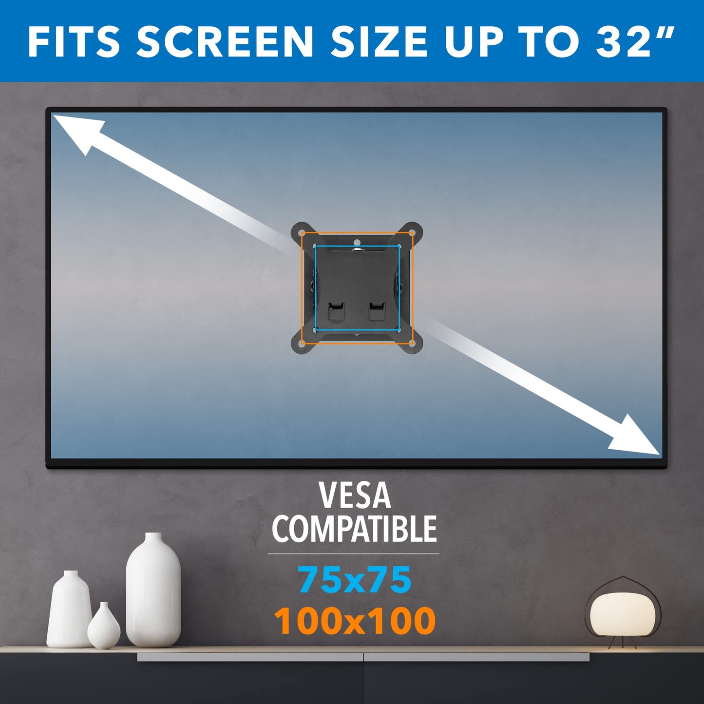 Mount-It! Low Profile Tilting TV Wall Mount for 24-32 Inch Flat Screen TVs | Quick Release Small TV Mount Bracket | VESA 75x75 100x100 | 1.65” Slim