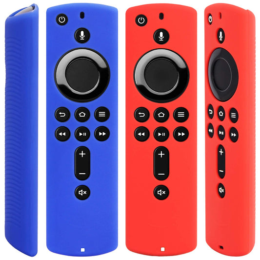 [2 Pack] Silicone Cover Case for Fire TV Stick 4K / Fire TV (3rd Gen) Compatible with All-New 2nd Gen Alexa Voice Remote Control (Red and Blue)
