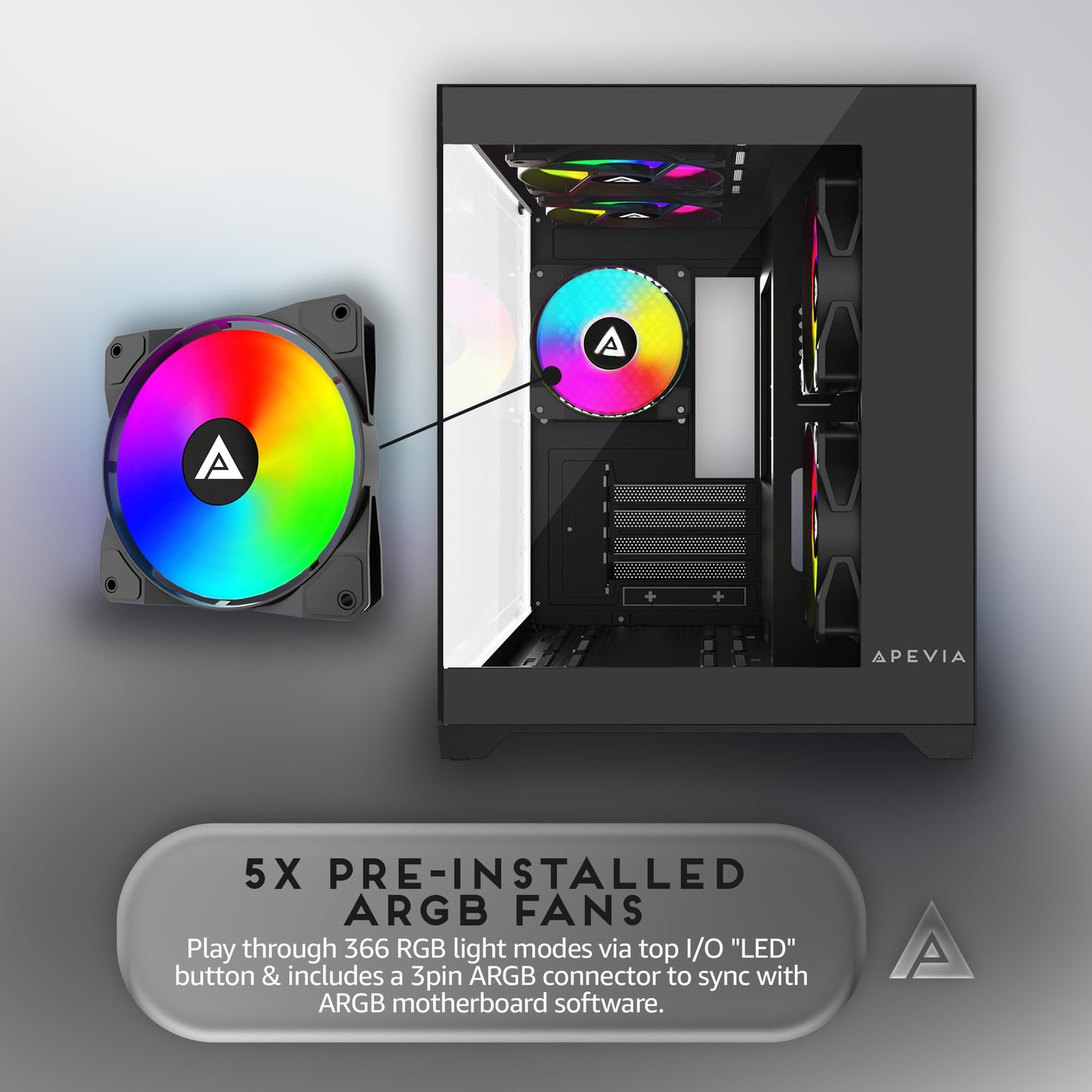 Apevia Prism-BK Prism Micro-ATX Gaming PC Cube Case w/ 5X 120mm ARGB Fans, 366 RGB Modes, Dual Tempered Glass Panels, 240mm Radiator Support, 1X