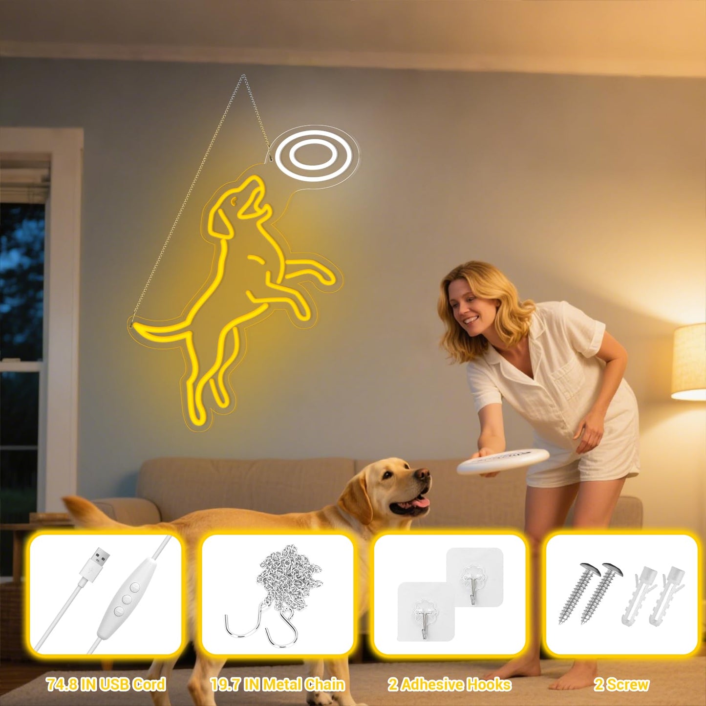 CrazyGazelle Dog Frisbee Neon Sign for Wall Decor, Golden Retriever LED Neon Sign Light for Living Room, Ideal Funny Gift for Dog Moms lovers, Pet