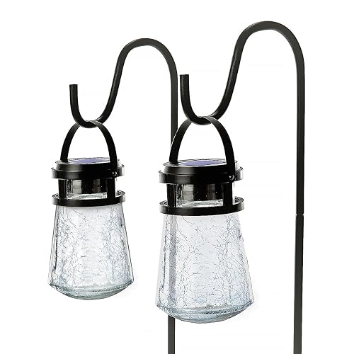 Home Zone Security 2 Packs Solar Crackle Glass Solar Lanterns Light Hanging Outdoor Waterproof 10 Lumens 3000K Decorative Large Crackle Glass Garden