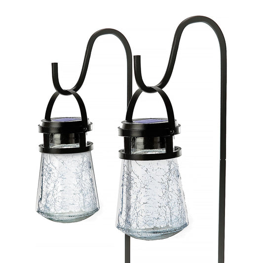 Home Zone Security 2 Packs Solar Crackle Glass Solar Lanterns Light Hanging Outdoor Waterproof 10 Lumens 3000K Decorative Large Crackle Glass Garden