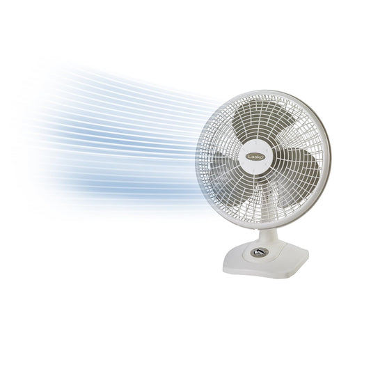 Lasko 16" Oscillating Portable Performance Table Fan for Home with 3 Speeds, Tilt-Back Fan Head, Carry Handle, White, 2506