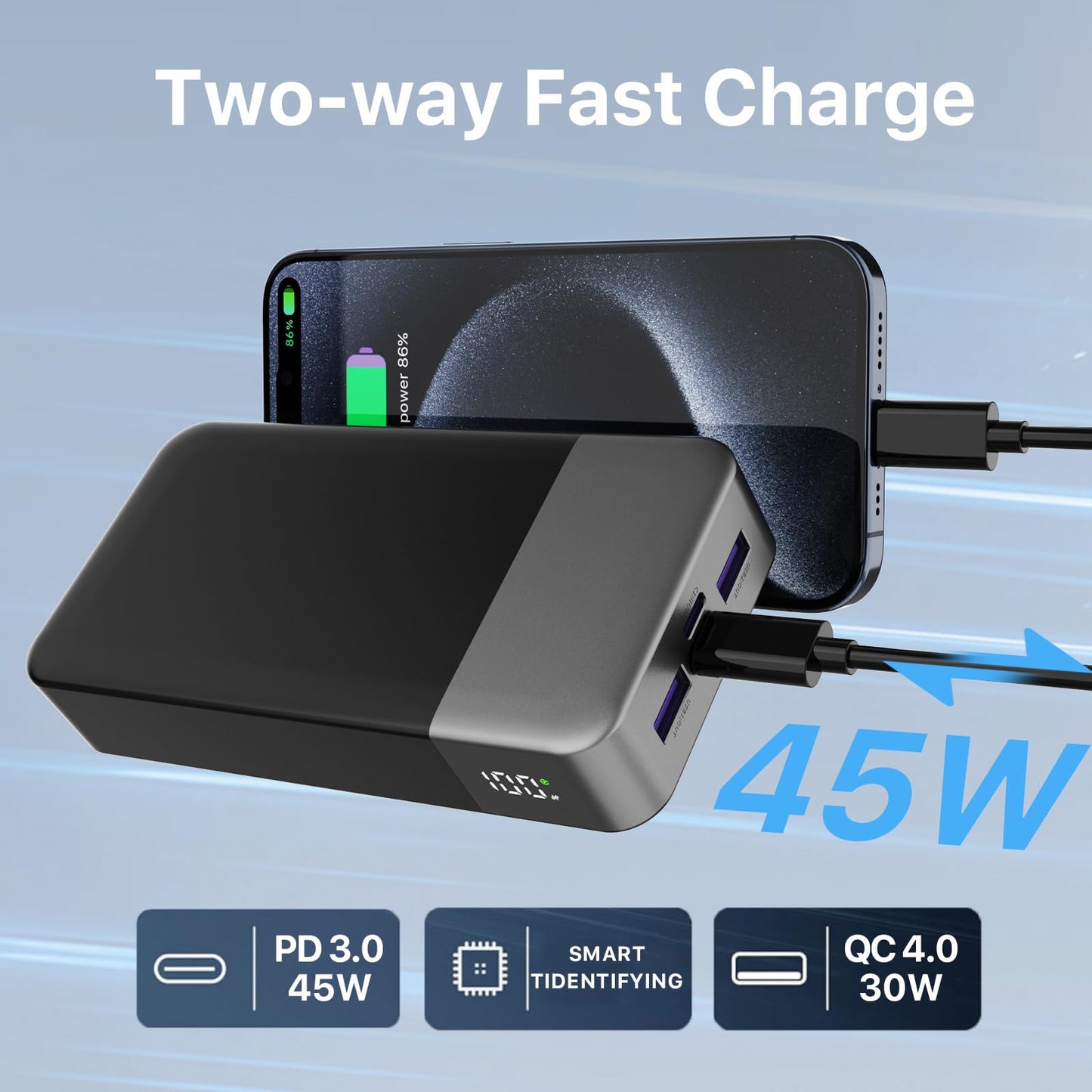 NOBIS Portable Charger 45W 20000mAh Power Bank Fast Charging