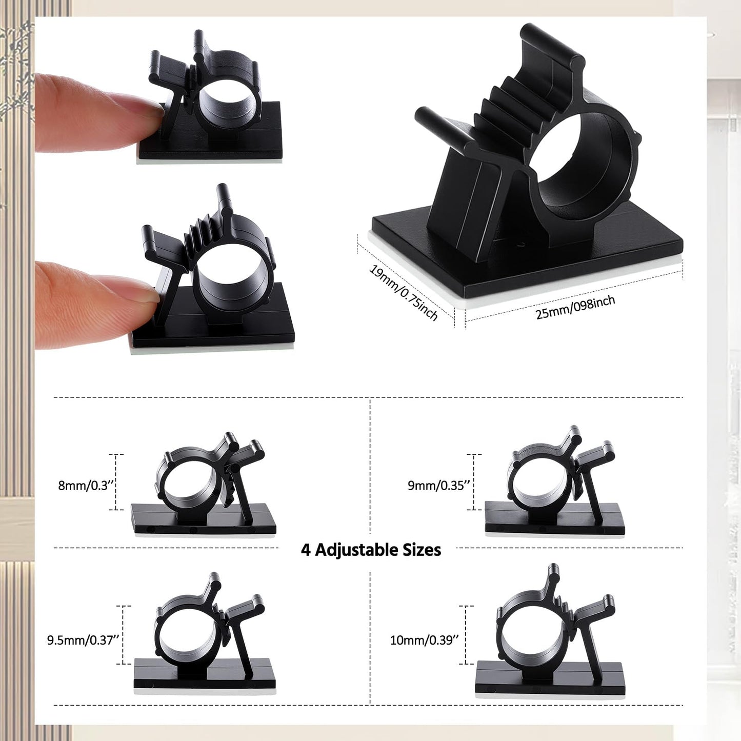 Eboot 50 Pieces Adhesive Cable Wire Clips Strong Cord Clips Wire Holders Cable Cord Straps Management Clamps Tie Holder for The Wall, Under Desk, Car