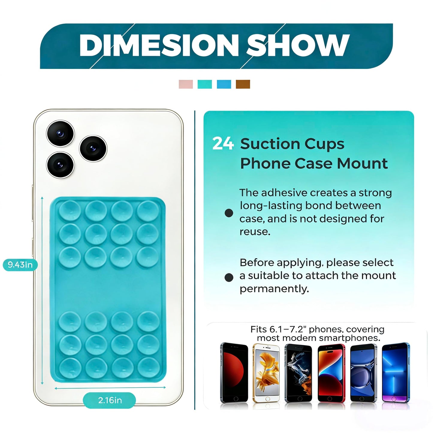 6PCS Silicone Suction Phone Case Mount, Non Slip Suction Cup, Hands-Free Phone Accessories Holder for Selfies and Tiktok Videos, Silicone Adhesive