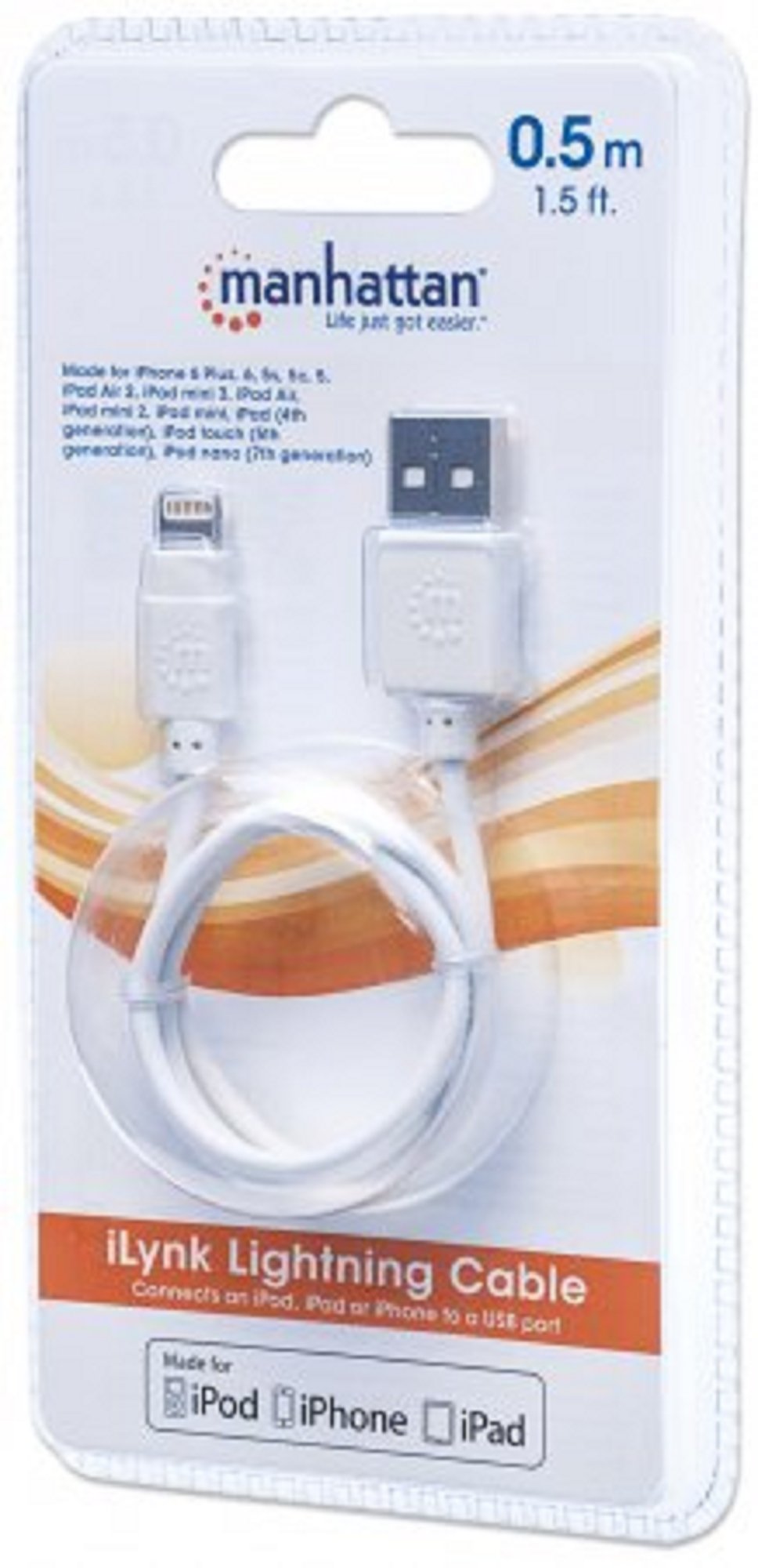 Manhattan iLynk Lightning Cable A Male / 8-Pin Male, 0.5 Meter (1.5 Feet), White