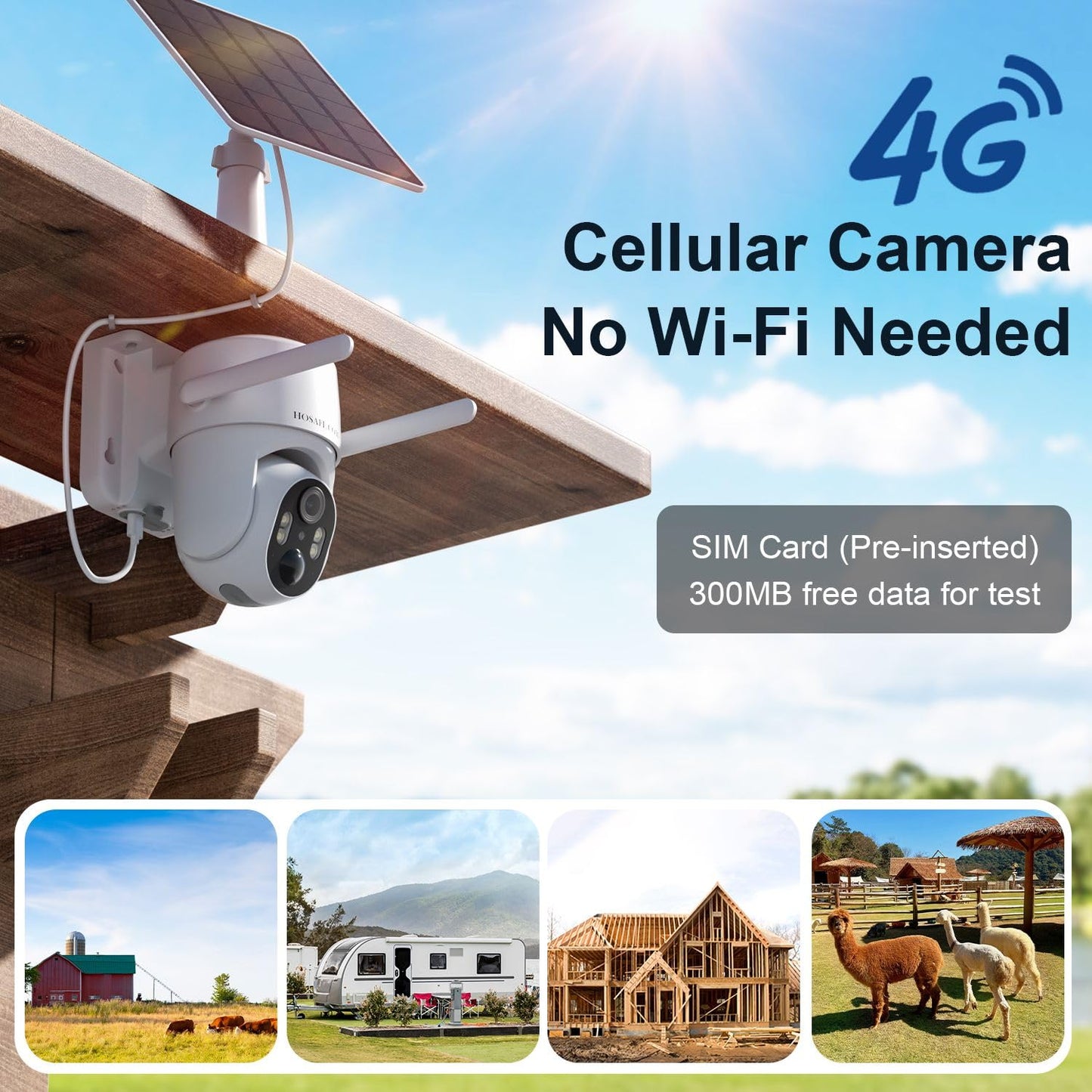 4G LTE Cellular Security Camera No Internet Needed, Solar No wifi Security Camera Outdoor Wireless With SIM Card Jobsite, 2K Color Night Version, 360