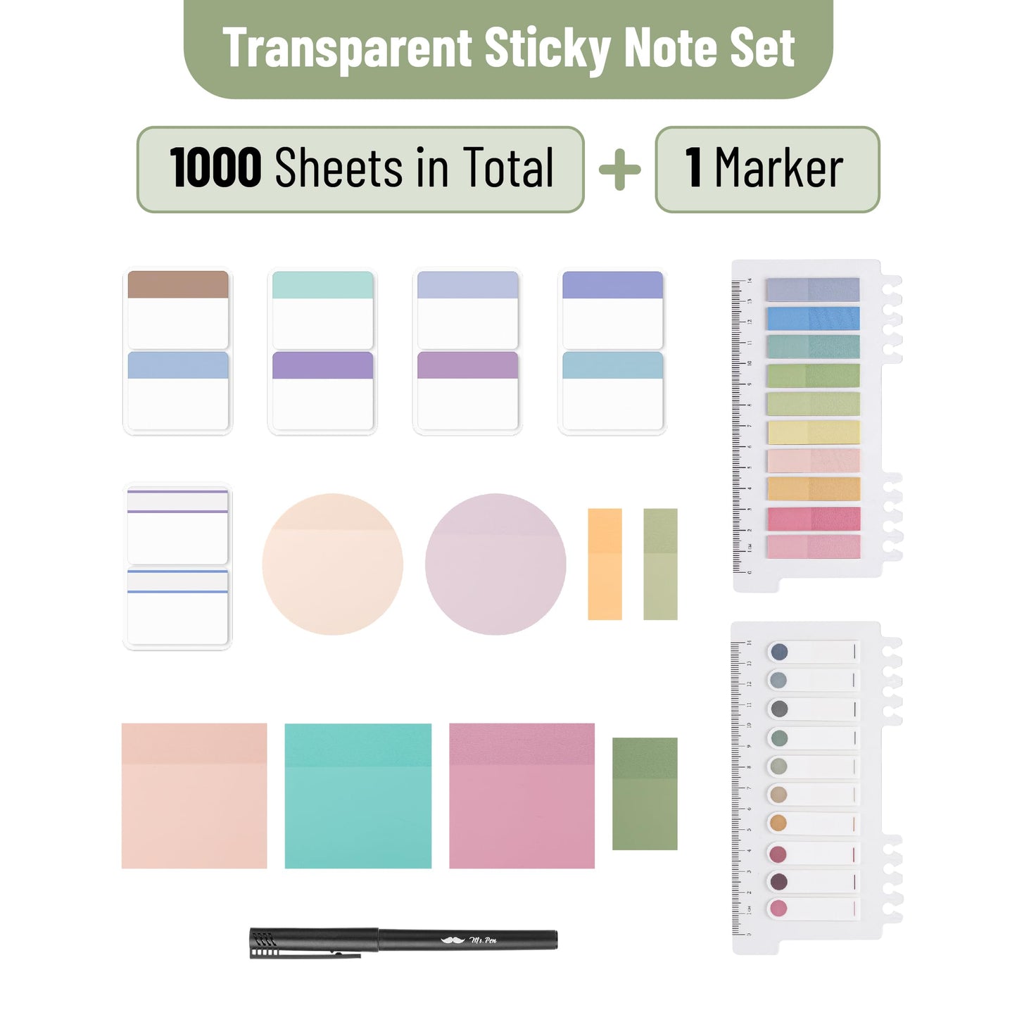 Mr. Pen- Transparent Sticky Notes Set, 1000 Sheets