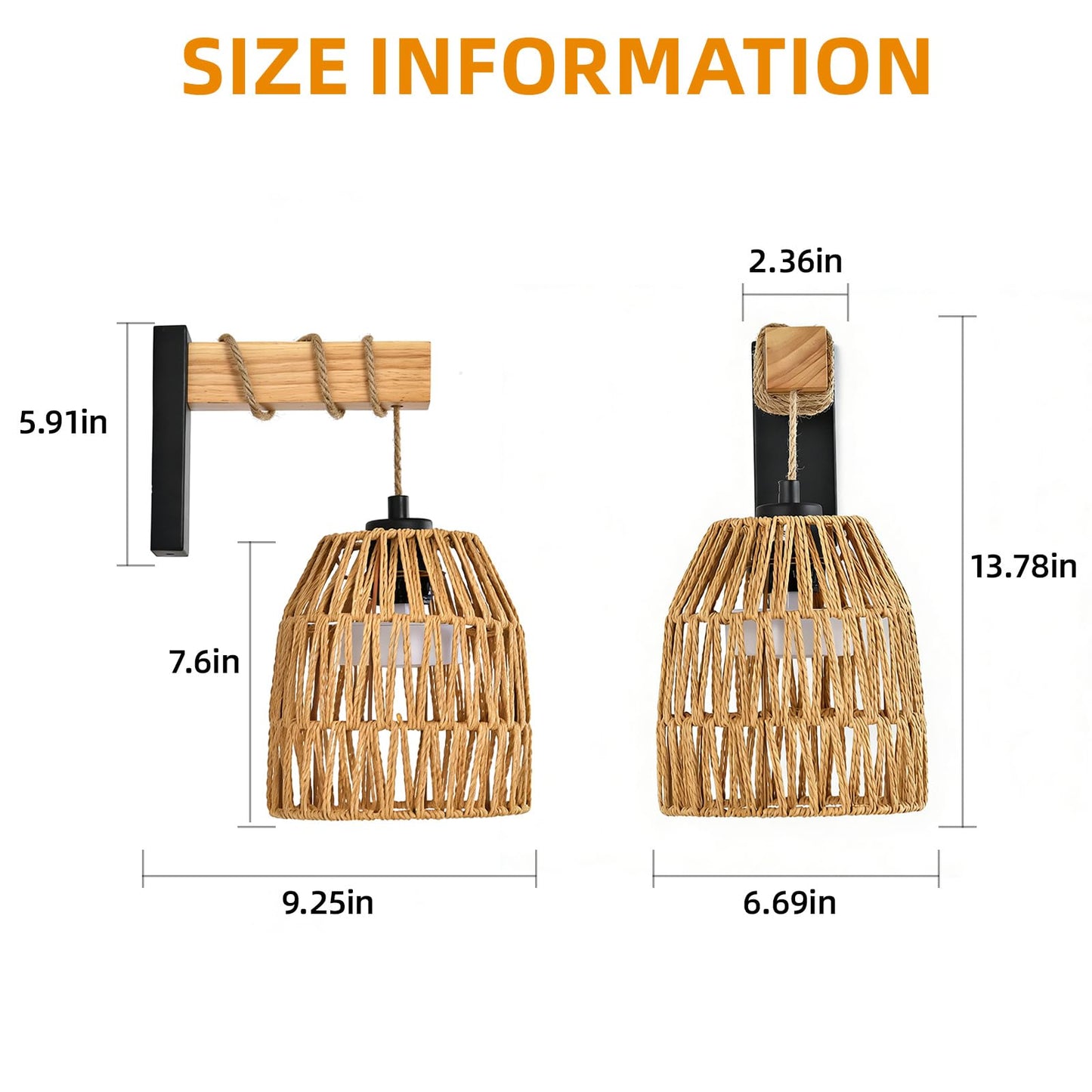NOVCAND Boho Battery Operated Wall Sconce Set of Two, Rattan Cordless Wall Sconces with Remote,Wireless Sconces Set of 2 for Bedroom,Living