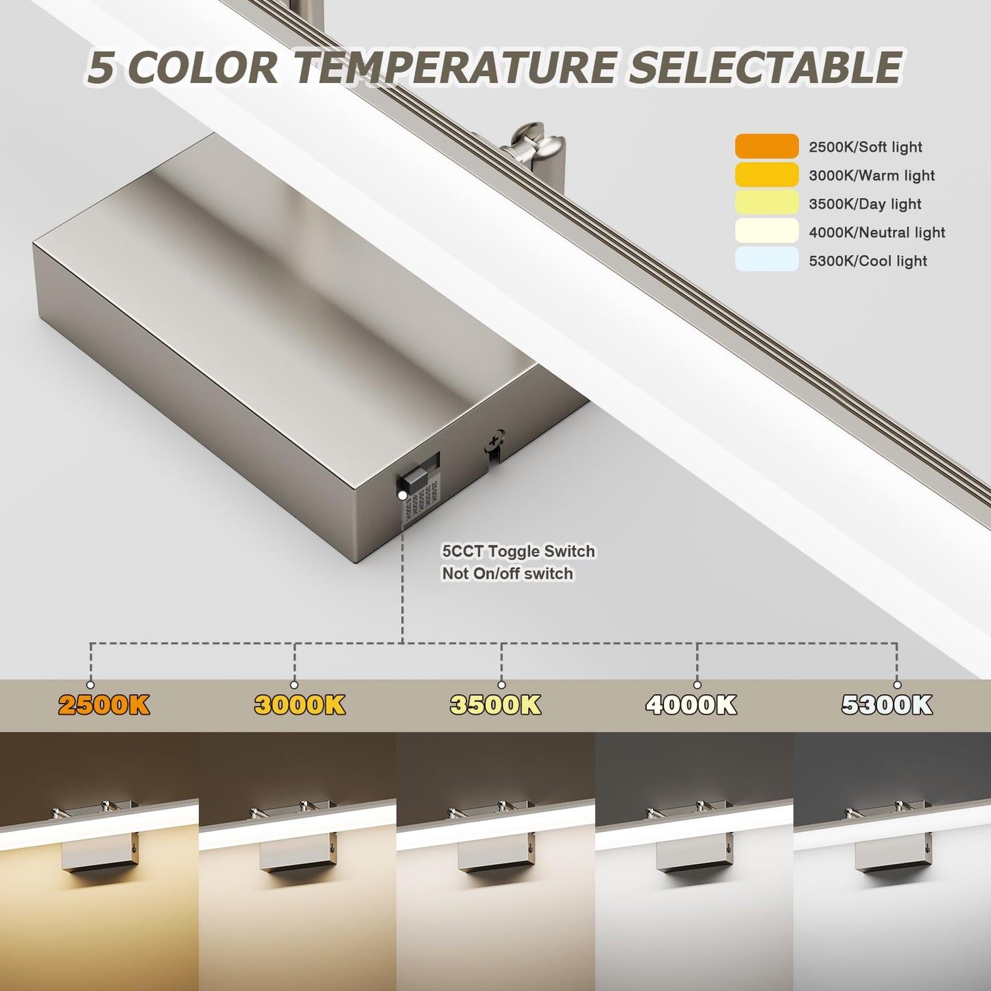 KELIDEN Brushed Nickel Vanity Light, 15.7” Dimmable LED Bathroom Light Bar with 5CCT, Adjustable Angle - Modern Wall Lighting for Bathroom, Powder