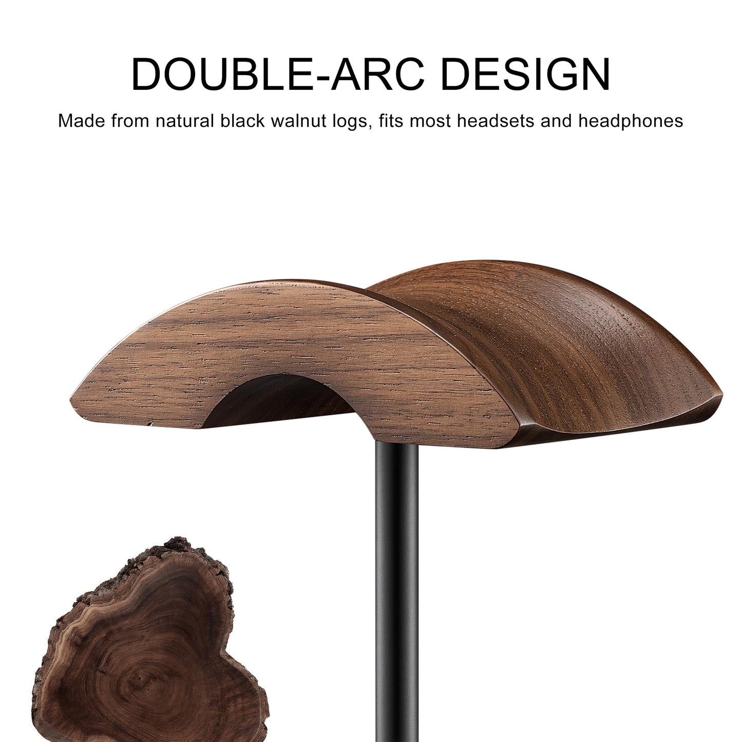 QinCoon Headphone Stand, Walnut Wood & Aluminum Headset Stand, Nature Walnut Gaming Headset Holder with Solid Heavy Base for All Headphone Sizes