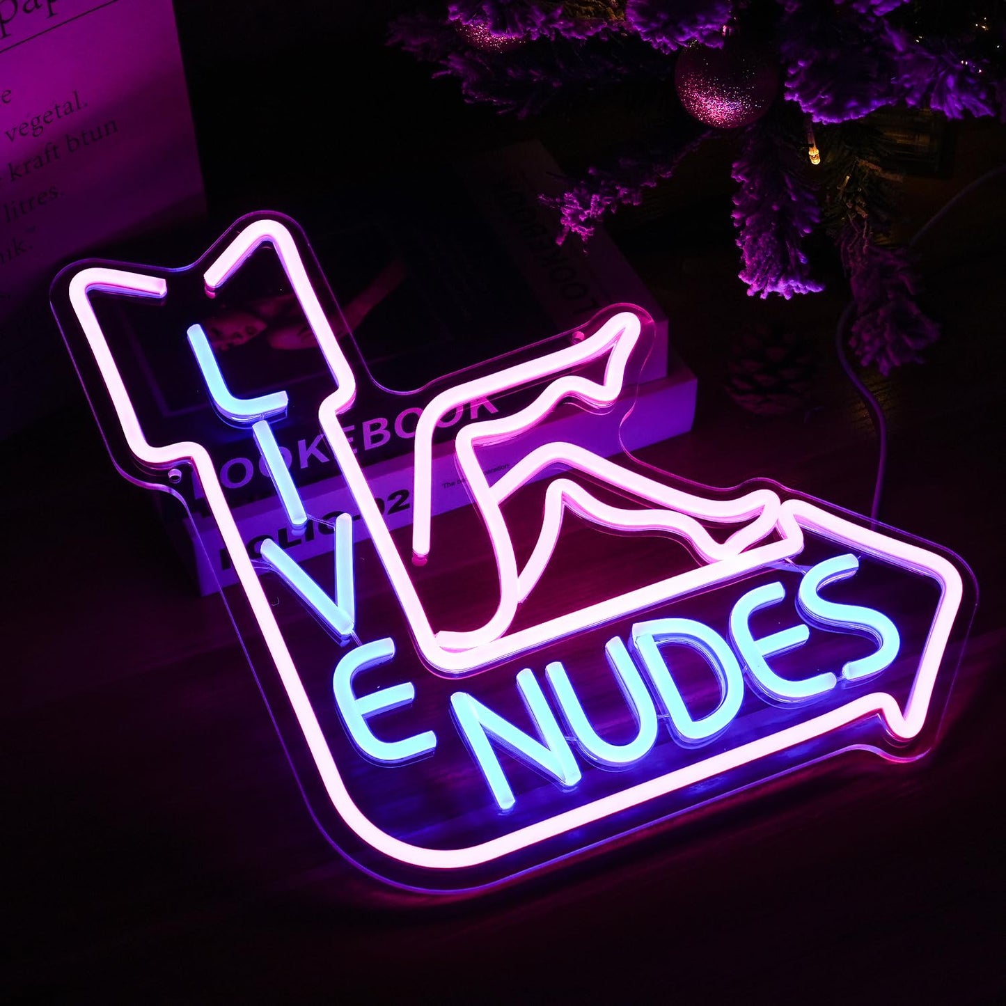 Live Nudes Neon Sign - Cool LED Sign, Pink & Blue, Dimmable USB Powered, Wall Decor for Man Cave, Beer Bar
