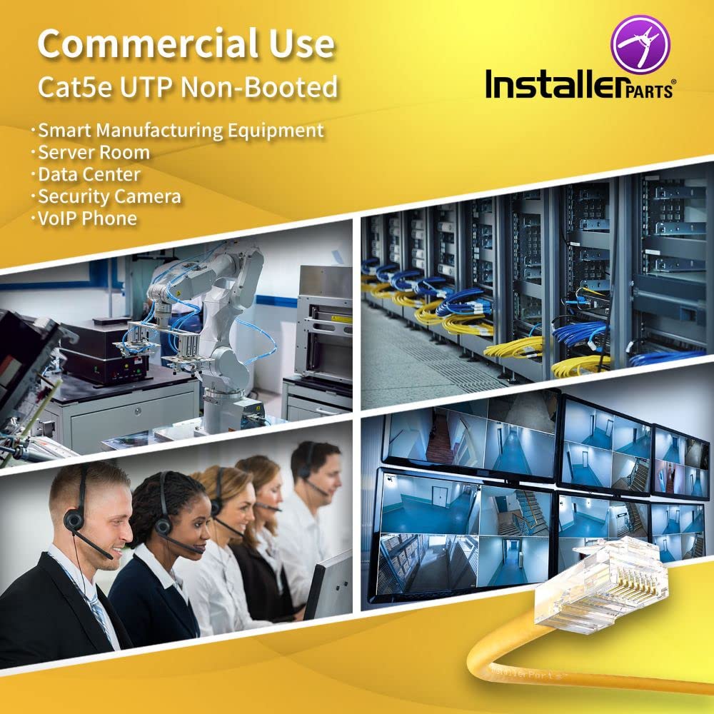 InstallerParts (10 Pack Ethernet Cable CAT5E Cable UTP Non-Booted 5 FT - Yellow - Professional Series - 1Gigabit/Sec Network/Internet Cable, 350MHZ