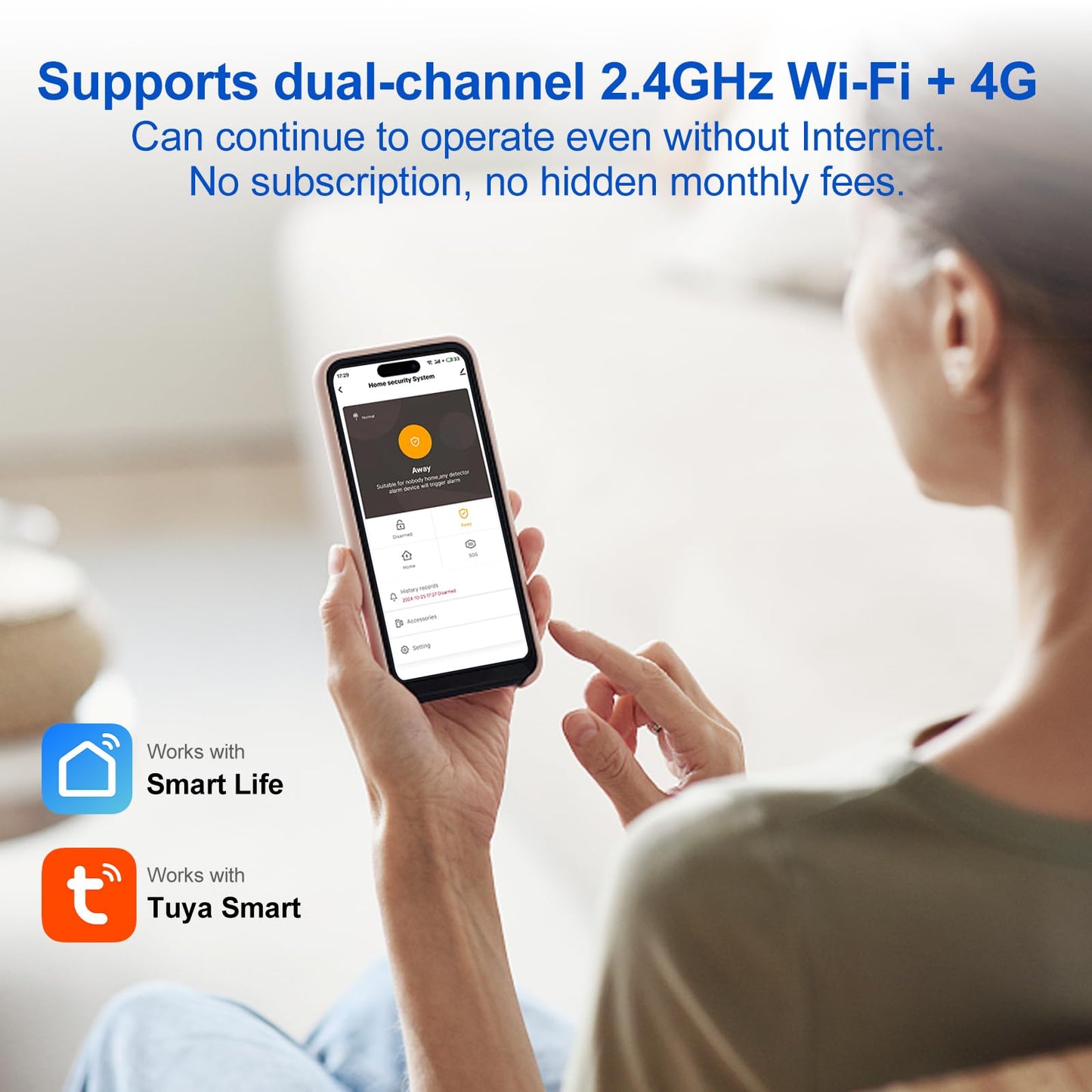 WiFi Wireless Alarm System for Home Security - 24/7 Protection Smart Home Devices 4.3" Touch Screen, GSM/4G+WiFi, App Instant Alerts, No Monthly Fee