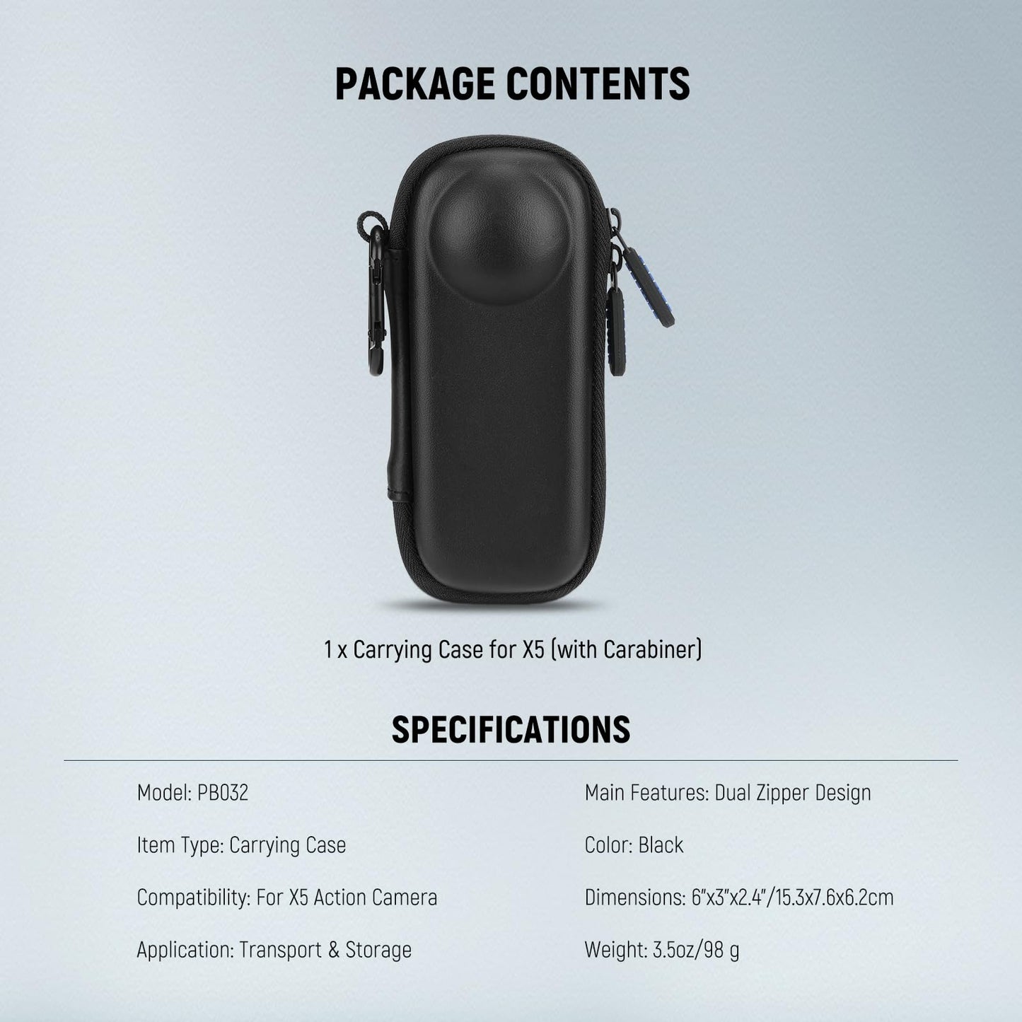 NEEWER BASICS Carrying Case Compatible with Insta 360 X5, Portable Small Travel Protector Hard Shell Protective Storage Bag with Carabiner, Action
