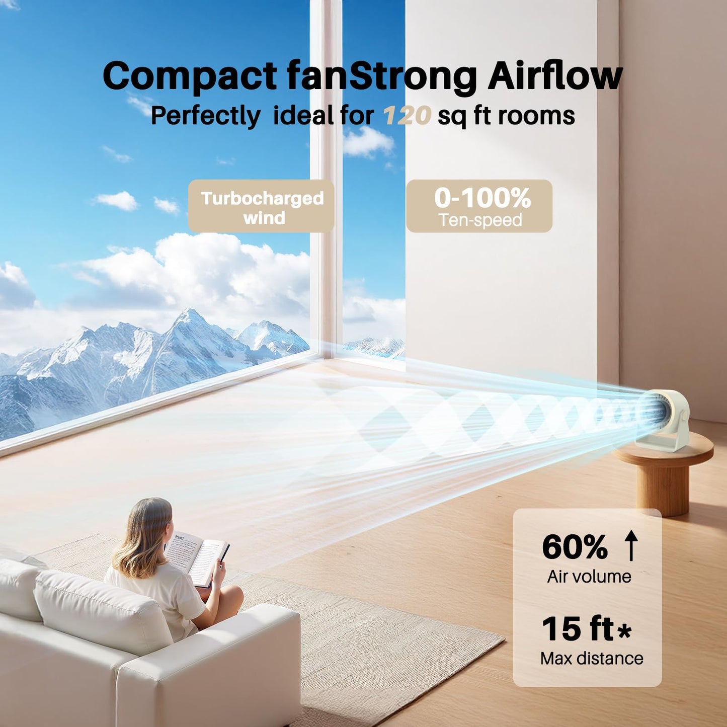 Ausic Powerful Desk Fan Rechargeable Battery Powered, 15200mAh Small Turbo Bedside Fans for Cooling and Sleep, Personal USB Fans With LED Light