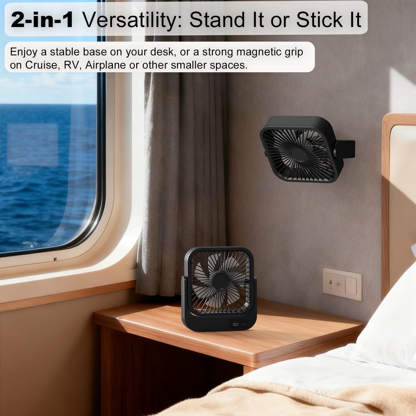 Cruise Fan, Cruise Approved Magnetic Fan, Upgraded 5000mAh Rechargeable & Plug-In, Cruise Must Haves Essentials 2026, 5-Speed Adjustable Portable