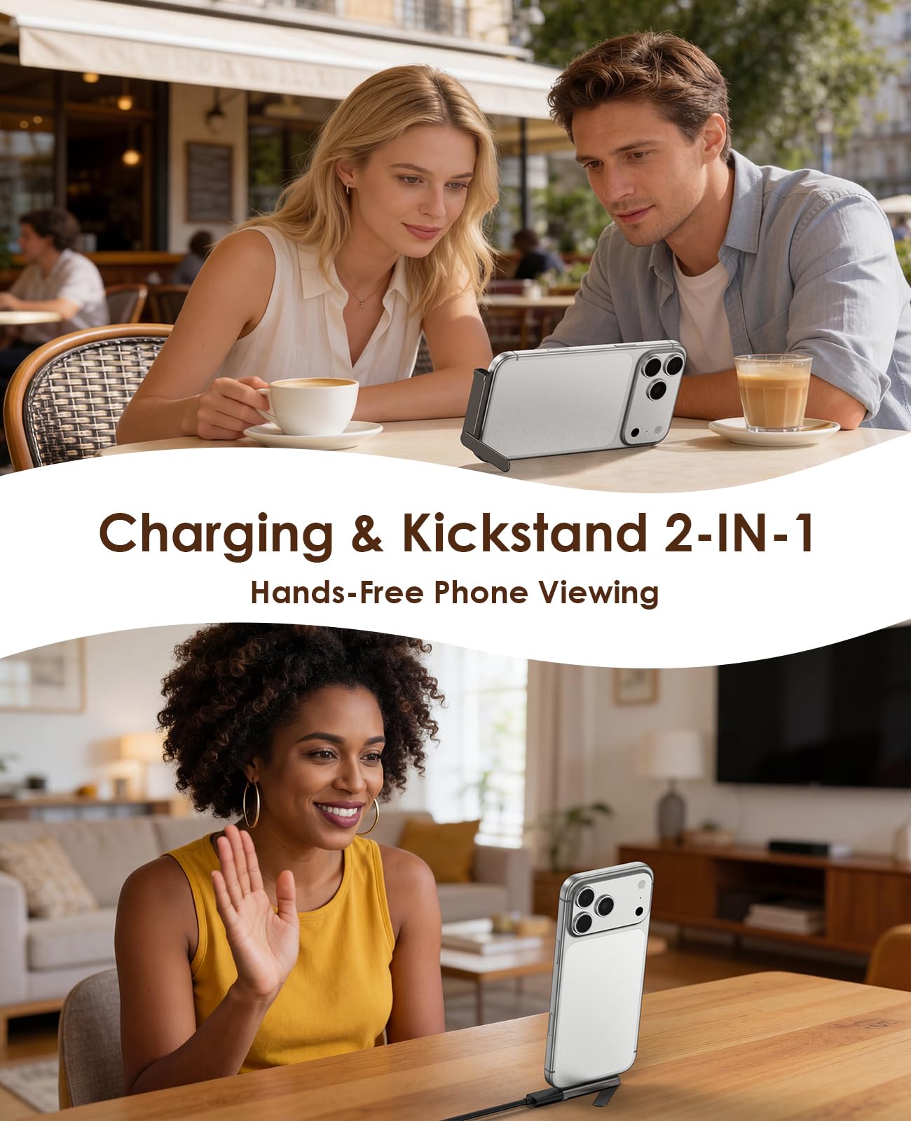 MagSync 2-in-1 Phone Stand with USB C Adapter, Compact Phone Kickstand Adapter, 60W Fast Charging While Watching, Right-Angle Design, Desk Stand
