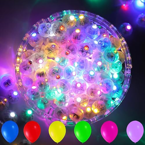 50pcs LED Balloon Lights, 10 Colors Mini Round Balls Lights Long Standby Time Flash Ball Lights for Balloon Paper Lantern LED Ball Lamp Waterproof