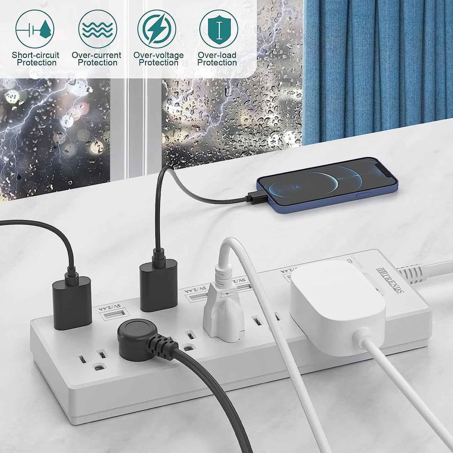 HITRENDS Surge Protector Power Strip 6 Outlets with 6 USB Charging Ports, USB Extension Cord, 1625W/13A Multiplug for Multiple Devices Smartphone