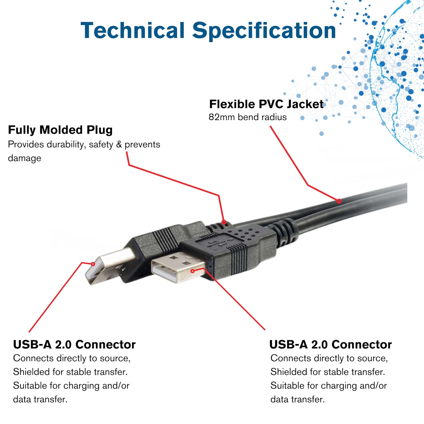 1m USB A Male/A Male Cable - Black