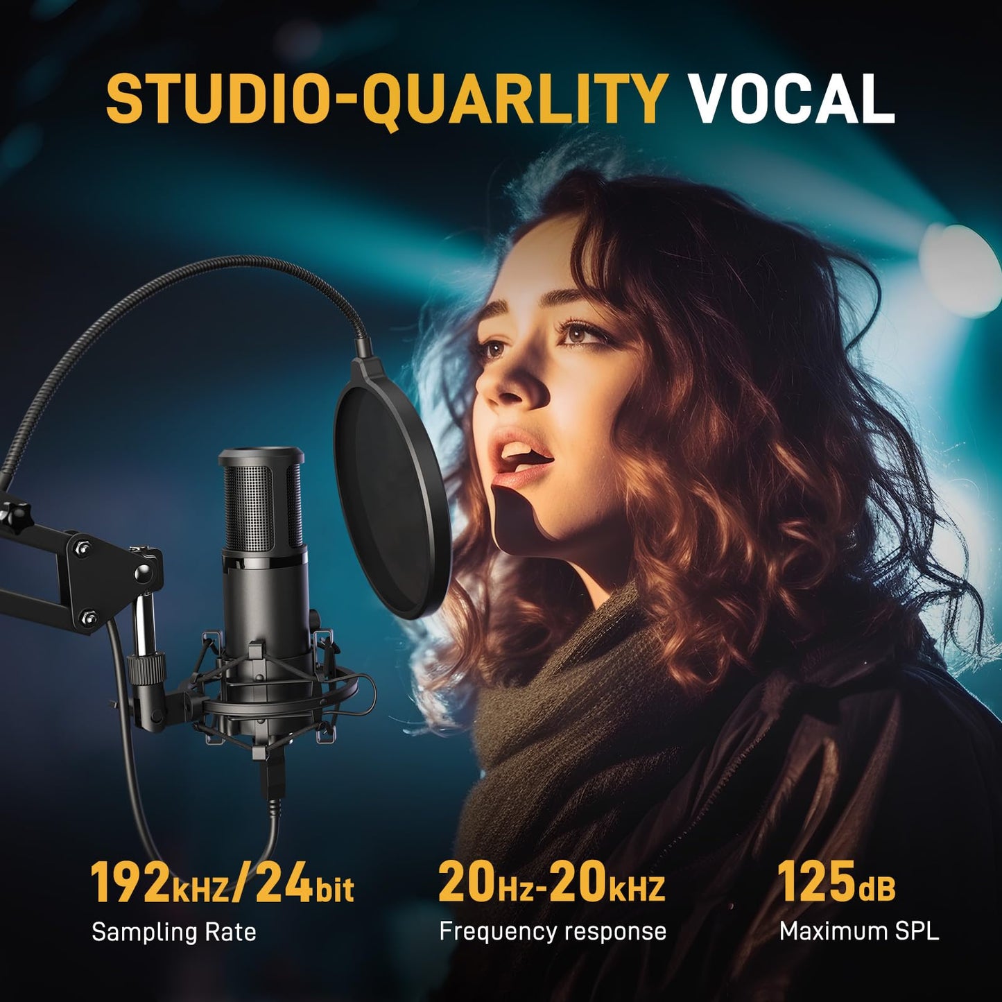 MAONO USB Recording Microphone Kit, Professional Condenser Microphone for PC with One-Touch Mute and Mic Gain Knob for Singing, Podcast, Studio