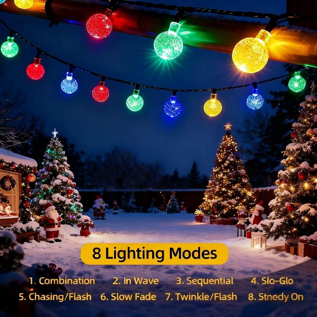 L LAMPOP Solar String Lights Outdoor Waterproof IP65 9.3 Feet 20 LED 8 Modes Crystal Globe Fairy Light for Garden Parterre Terrace