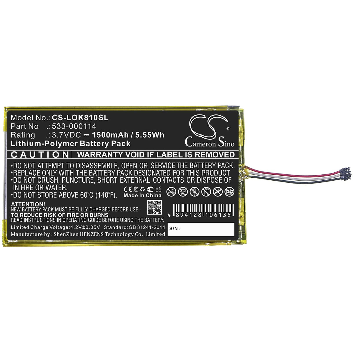 Cameron Sino Battery for Logitech IIIuminated Keyboard K810, K810 PN:Logitech 533-000114 1500mAh / 5.55Wh