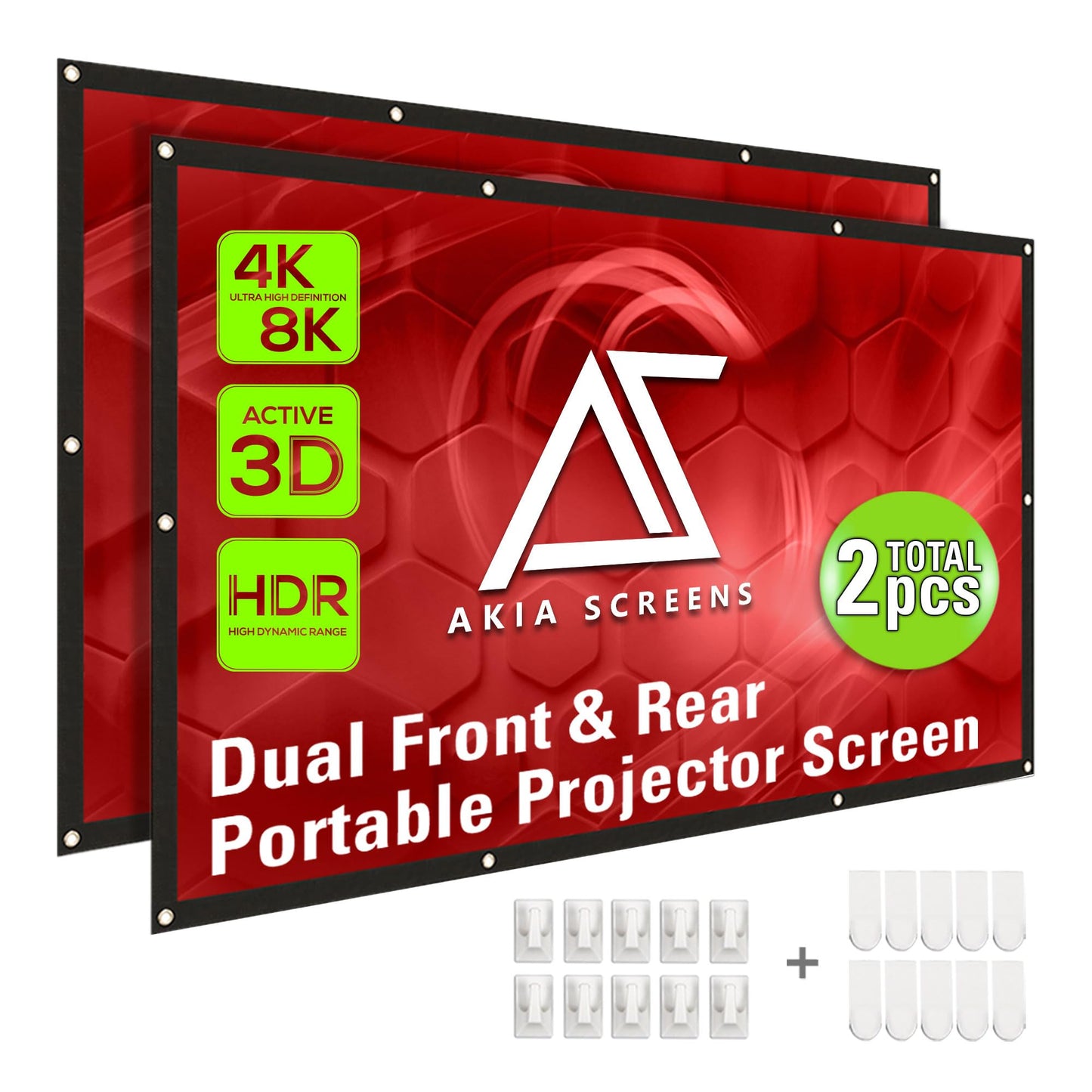 Akia Screens 120" Dual Projection Projector Screen, 16:9 Front & Rear, Portable Foldable Anti-Crease, 8K / 4K Ultra HD Ready Indoor Outdoor Home