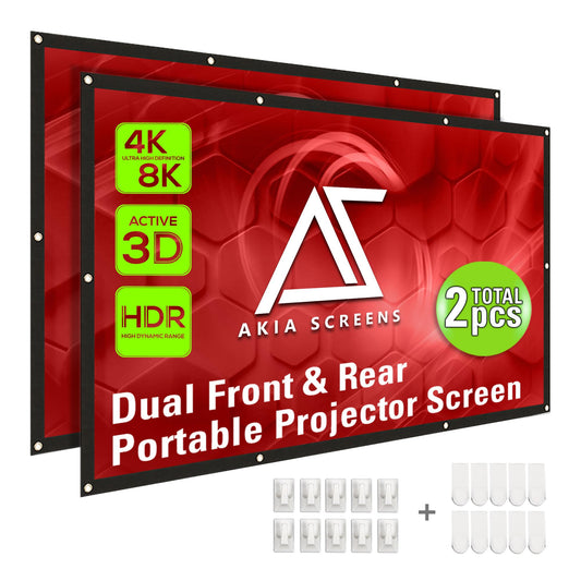 Akia Screens 120" Dual Projection Projector Screen, 16:9 Front & Rear, Portable Foldable Anti-Crease, 8K / 4K Ultra HD Ready Indoor Outdoor Home