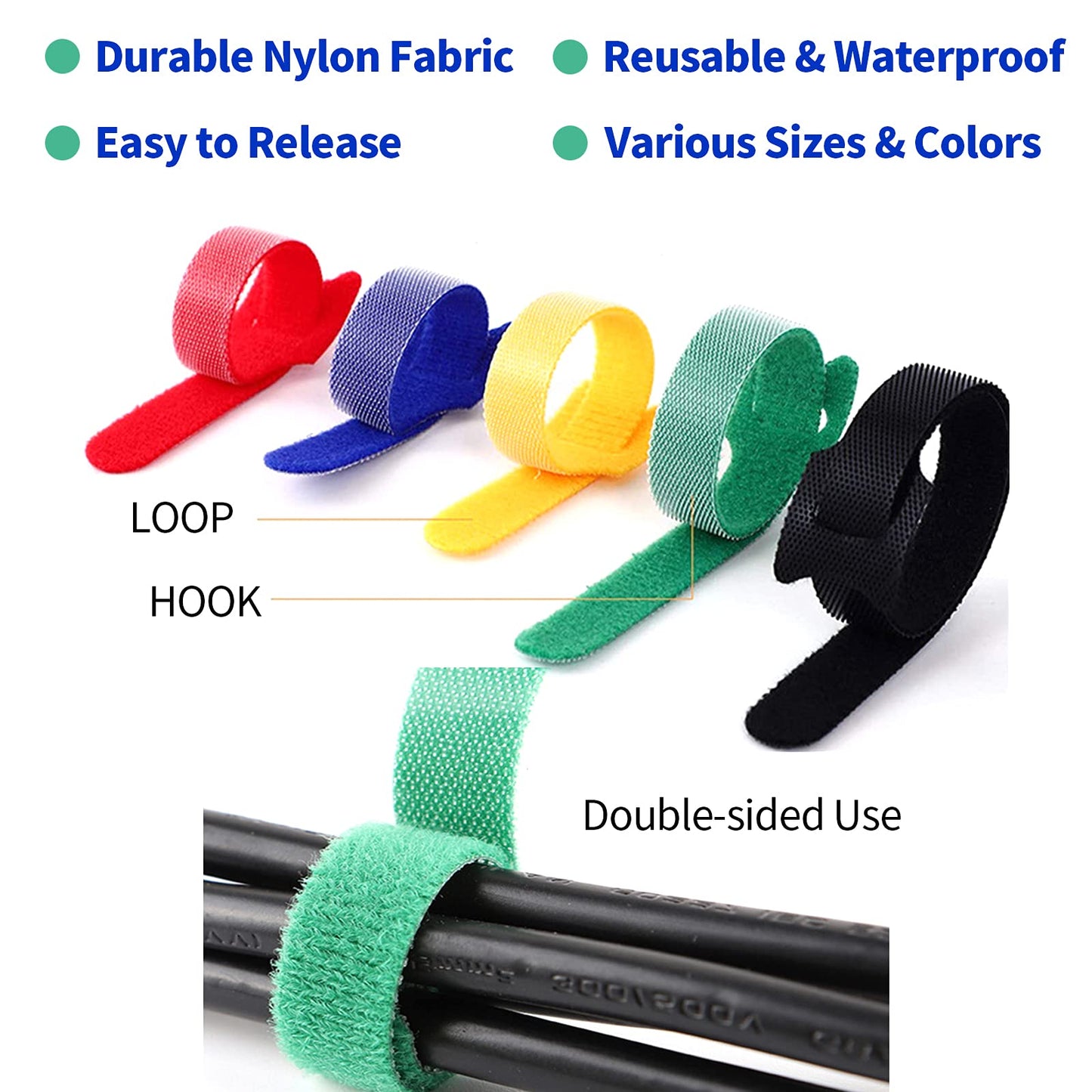 Luscinum 60Pack Reusable Fastening Cable Ties Cord Straps,Multi-Purpose Adjustable Management Organizer Kit with Hook and Loop for Office Home TV