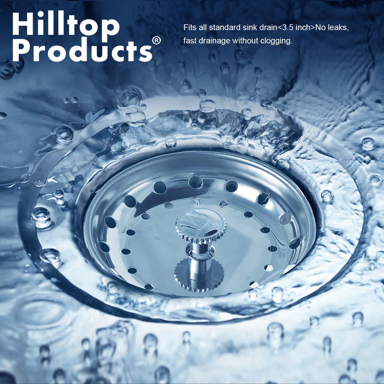 2-Pack Kitchen Sink Strainer & Stopper Combo, Fits Standard 3.5" Drain, Stainless Steel Basket with Plastic Knob & Rubber Stopper, Hilltop Products