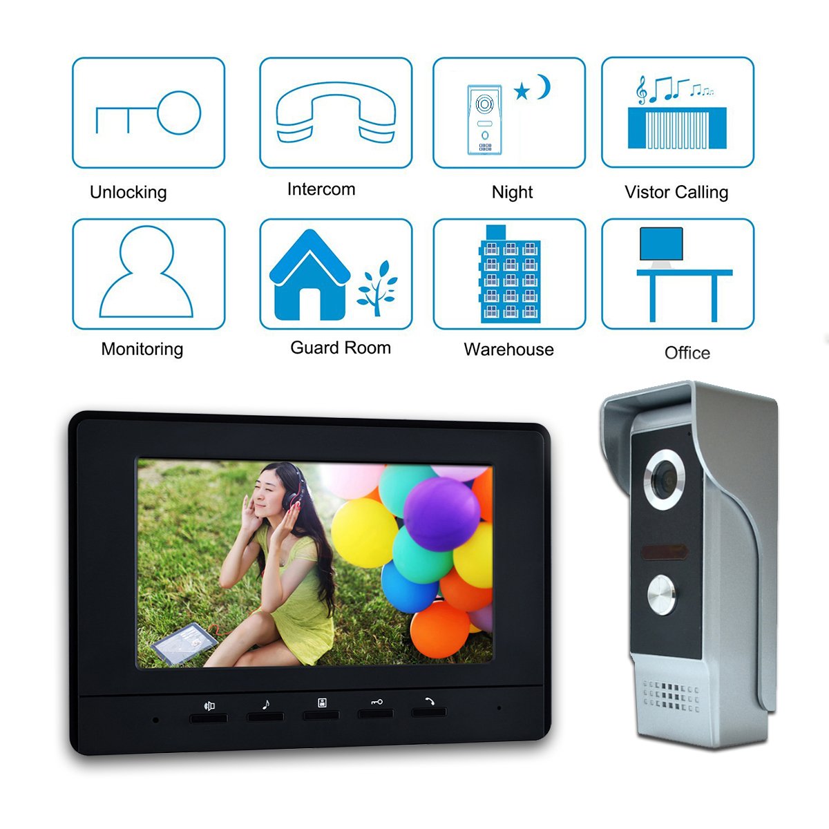 AMOCAM Video Intercom System, 7 Inches Video Doorbell Door Phone System, Wired Video Door Phone HD Camera Kits Dual-Way Intercom for Villa House