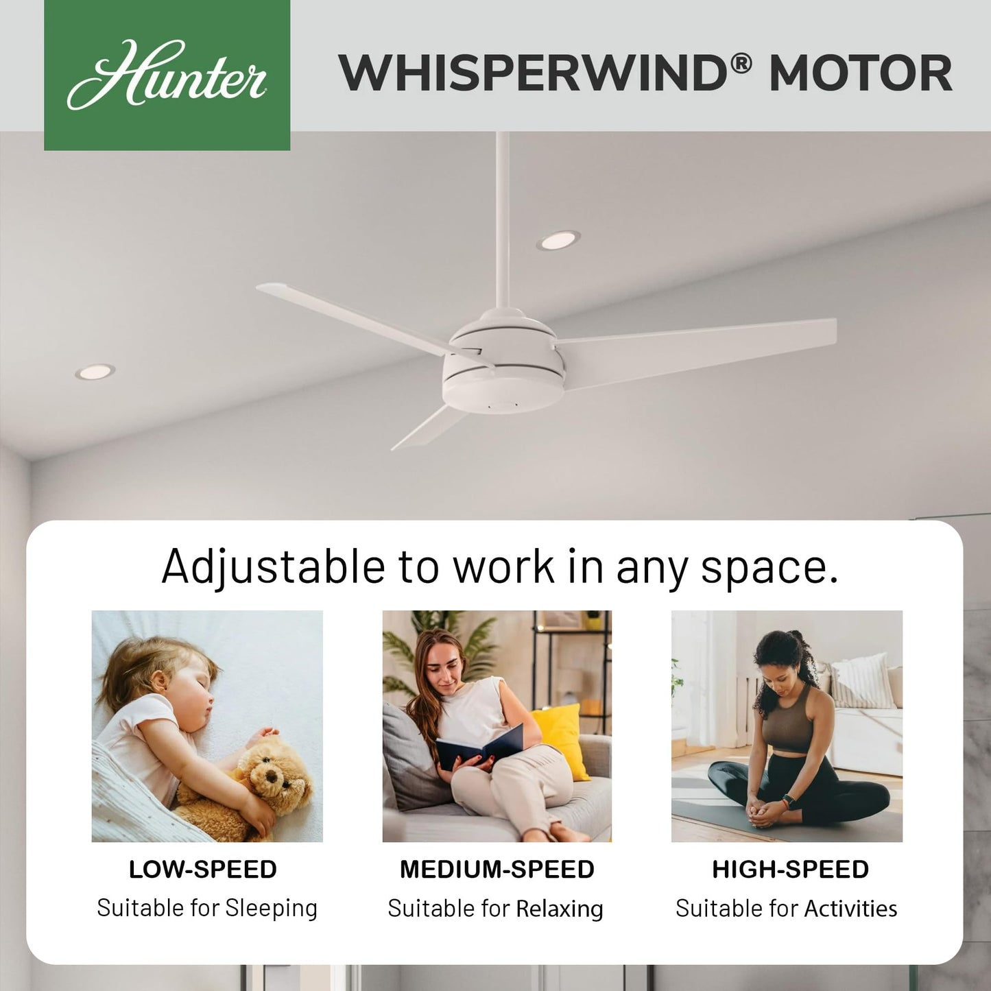 Hunter Fan 52 inch Ceiling Fan with No Light, Outdoor or Indoor White Ceiling Fan for Porch, Living Room, Office, Kitchen, Garage, 3 Blades (Renewed)