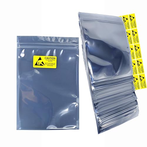 50Pcs 8.27 * 9.45in ESD Bags,Resealable Antistatic Bags for SSD HDD with 50pcs Labels,Anti Static Bag for Hand Drive or Varieties of Electronic Device